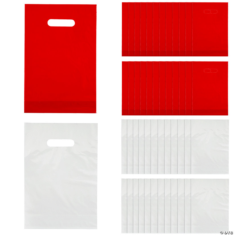 8 1/2" x 12" Bulk 100 Pc. Red & White Plastic Goody Bag Kit Image