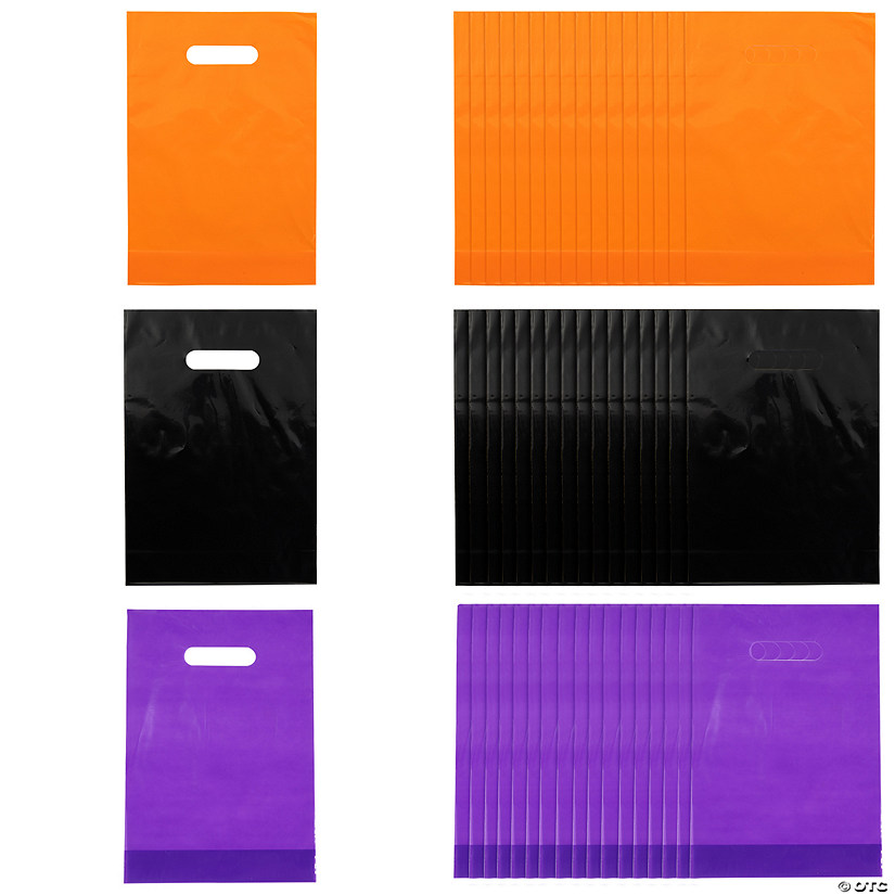 8 1/2" x 12" Bulk 150 Pc. Orange, Black & Purple Plastic Goody Bag Kit Image
