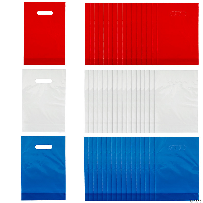 8 1/2" x 12" Bulk 150 Pc. Red, White & Blue Plastic Goody Bag Kit Image