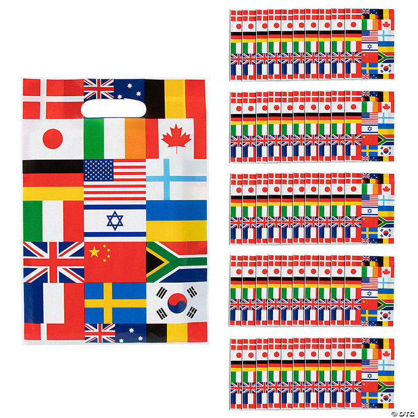 8 1/2" x 12" Bulk 50 Pc. Flags of All Nations Plastic Goody Bags Image