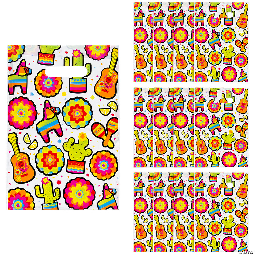 8 1/2" x 12" Colorful Fiesta Plastic Goody Bags - 12 Pc. Image