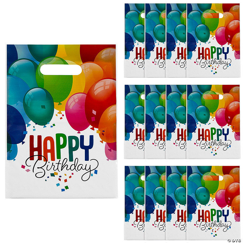 8 1/2" x 12" Happy Birthday Balloon Plastic Goody Bags - 12 Pc. Image