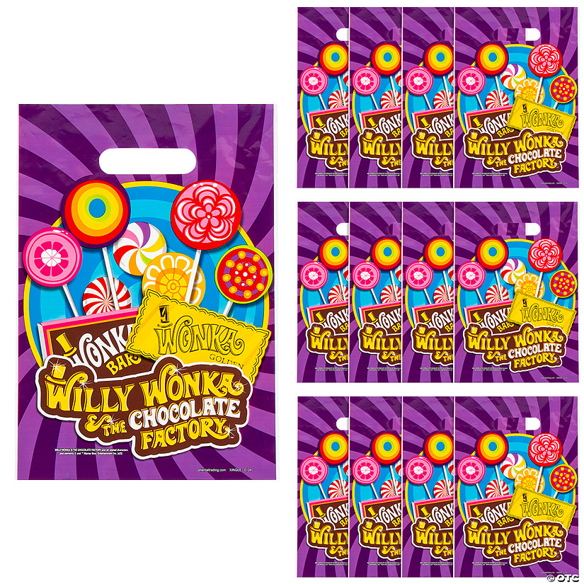 8 1/2" x 12" Medium Willy Wonka & the Chocolate Factory&#8482; Plastic Goody Bags - 12 Pc. Image