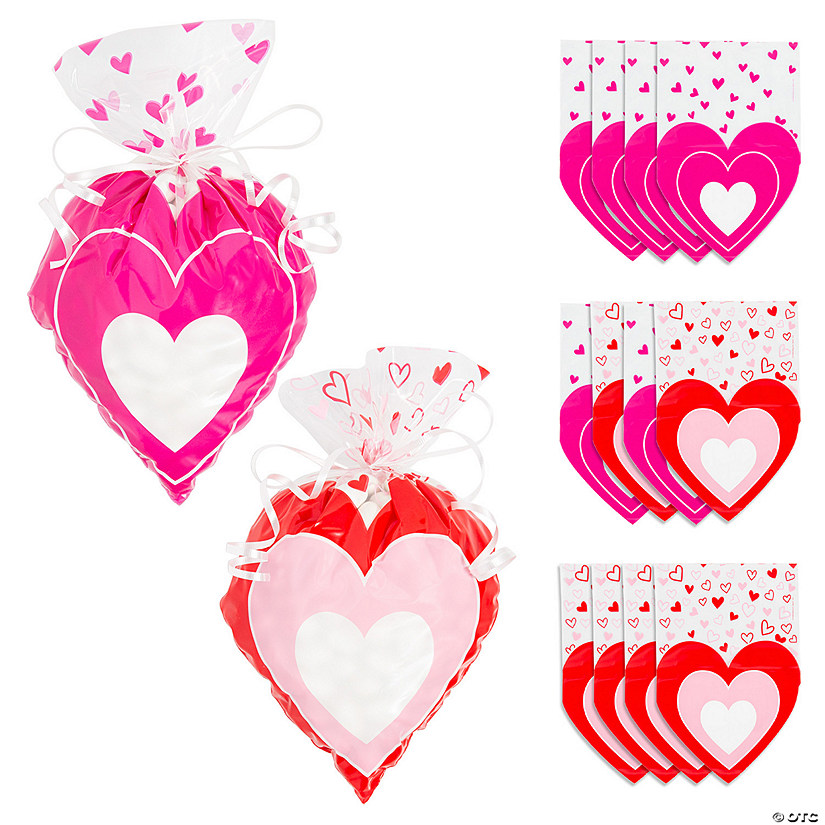 8 1/4" x 12 1/2" Valentine Heart-Shaped Plastic Treat Bags - 12 Pc. Image