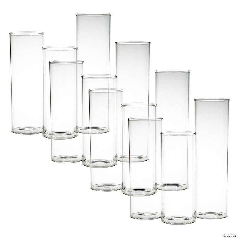 8" - 10 1/2" Bulk 12 Pc. Clear Glass Cylinder Vase Set Image