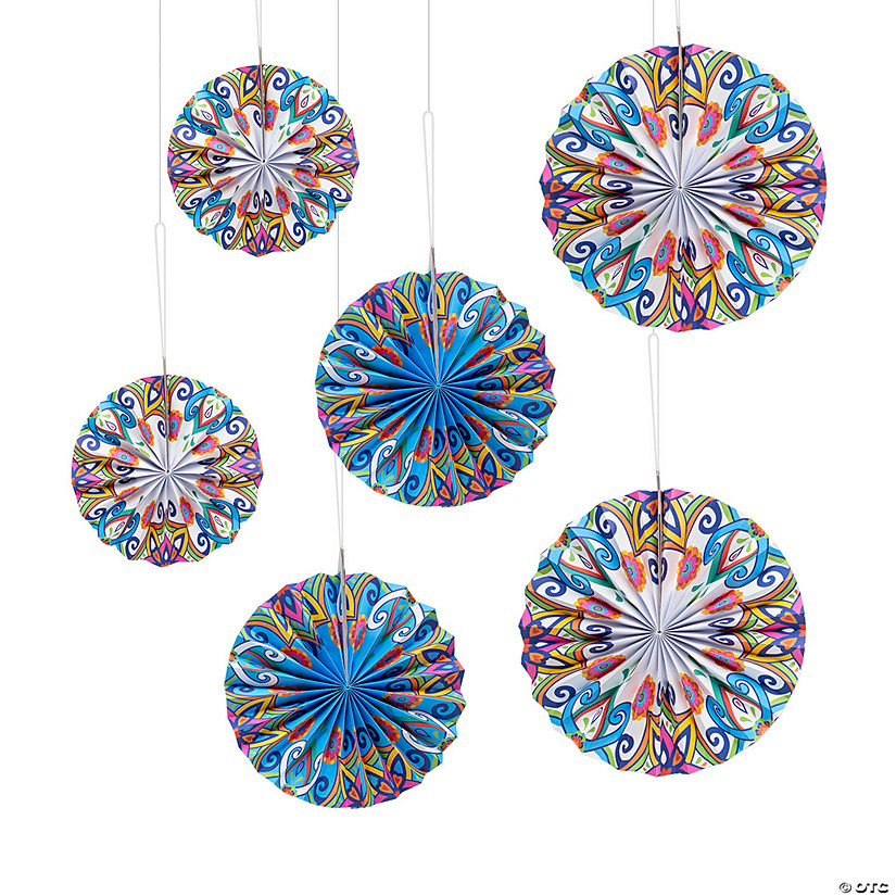 8" &#8211; 12" Colorful Fiesta Hanging Fan Decorations - 6 Pc. Image