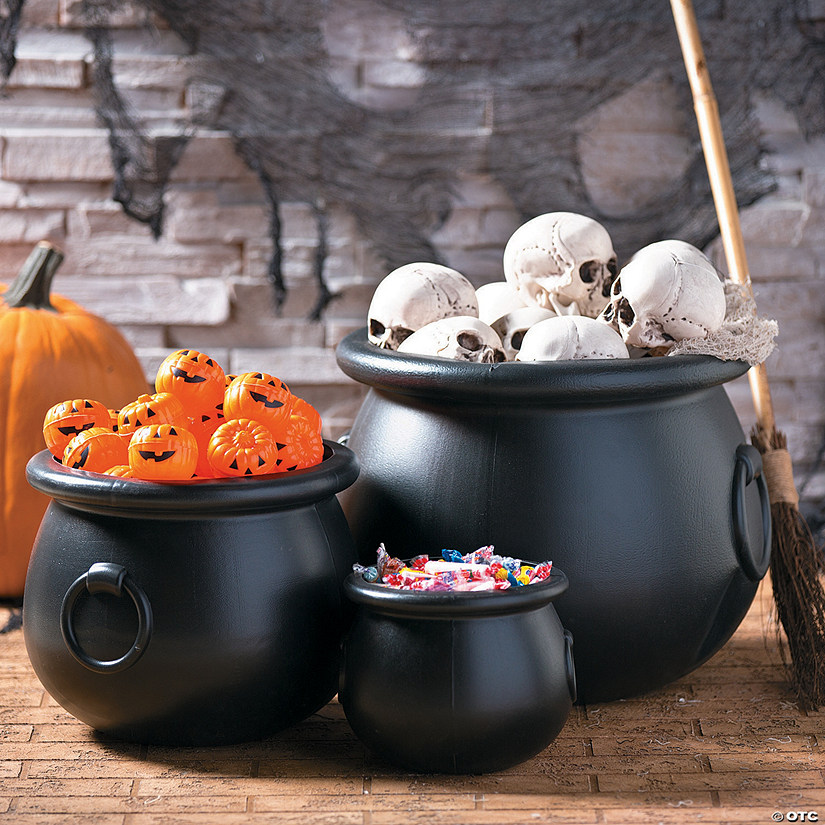 8"-16" Black Cauldrons Plastic Halloween Decorations - 3 Pc. Image