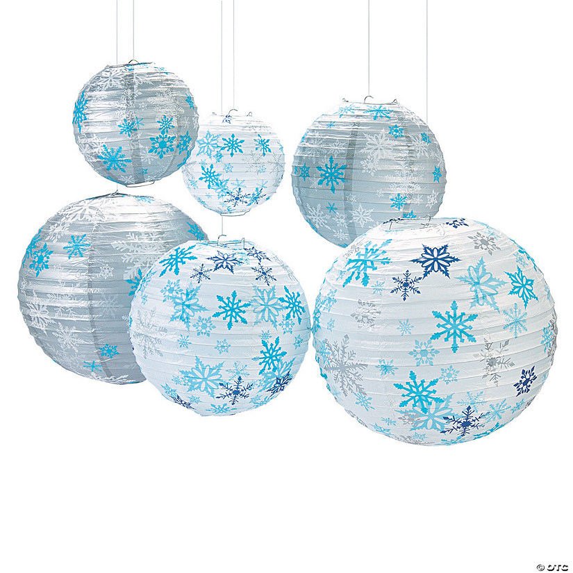 8" - 16" Winter Snowflake Hanging Paper Lanterns - 6 Pc. Image