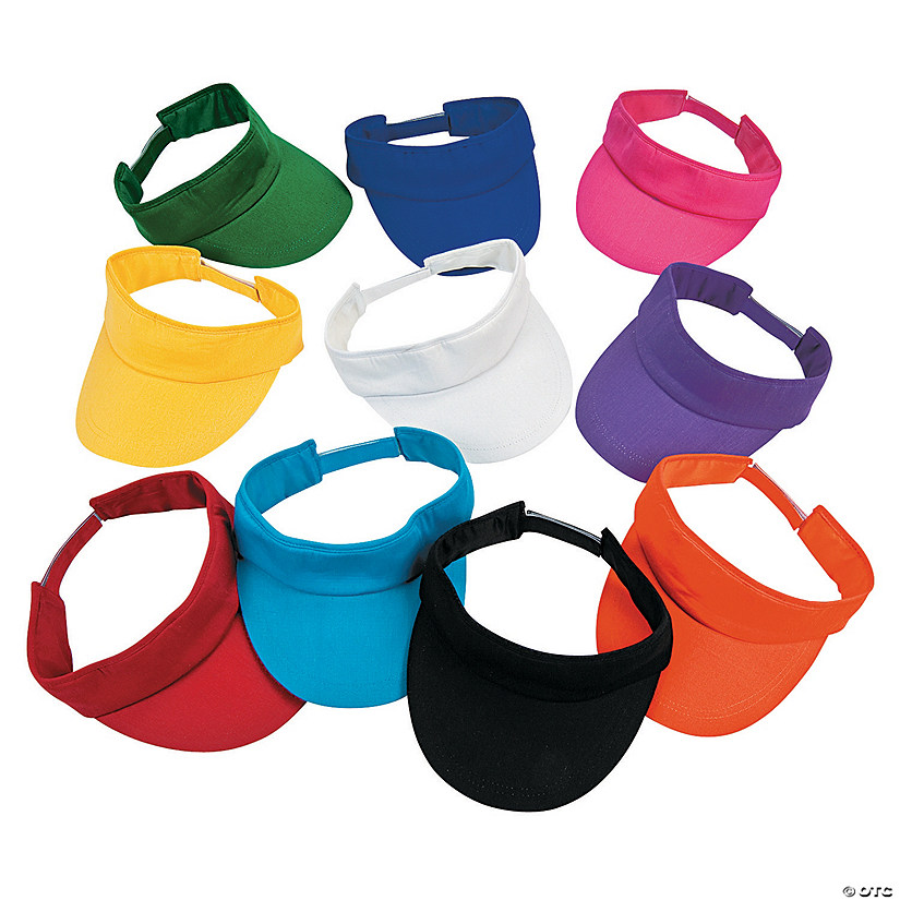 8" Bulk 50 Pc. Bright Solid Color Cotton Visor Assortment with Touch Fasteners Image