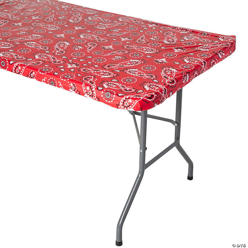 8 Ft. Red Bandana Fitted Rectangle Plastic Tablecloth Image