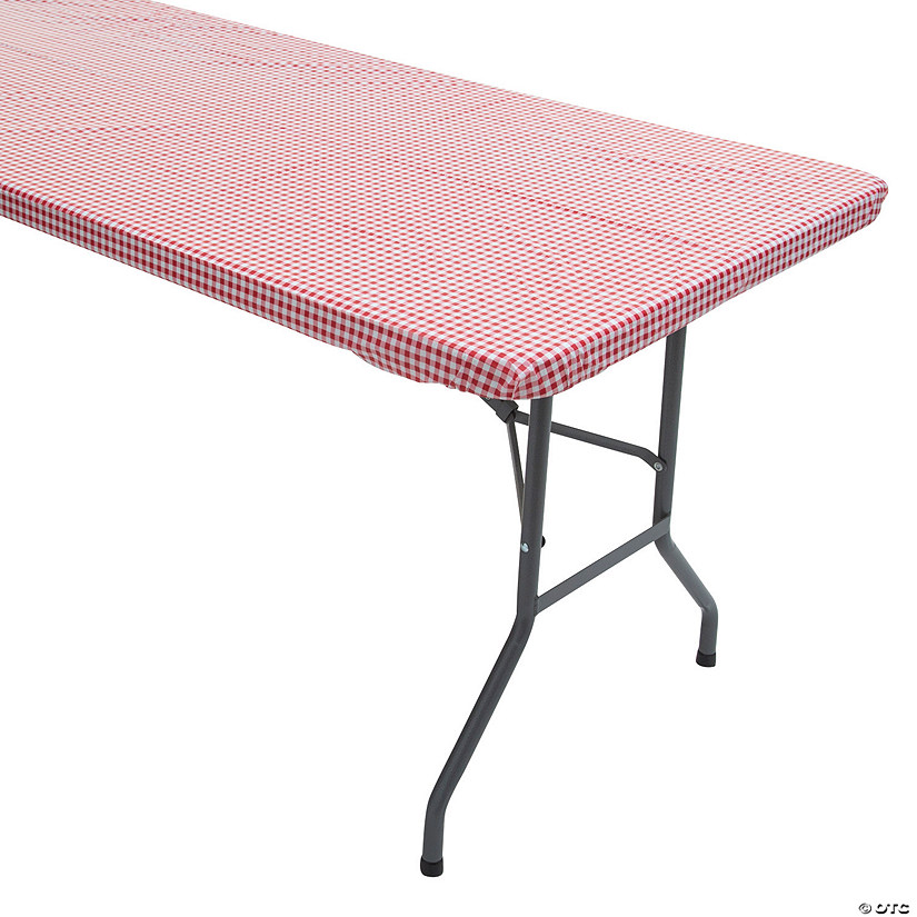 8 Ft. Red Gingham Fitted Rectangle Plastic Tablecloth Image