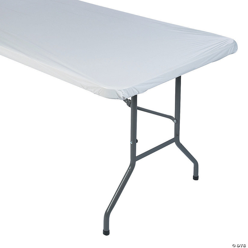 8 Ft. White Fitted Rectangle Disposable Plastic Tablecloth Image