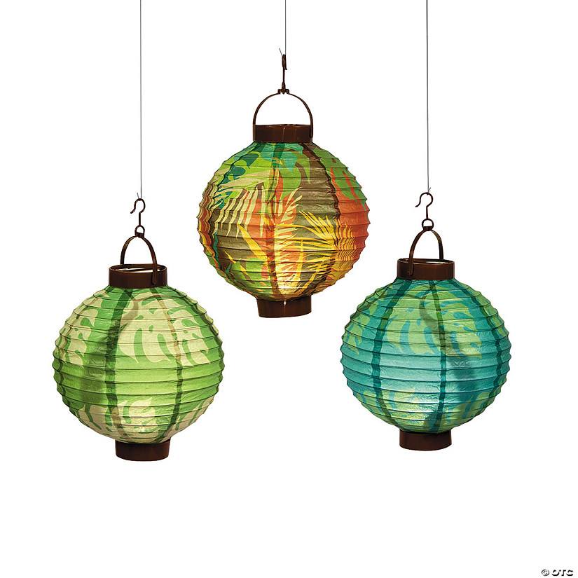 8" Luau Leaf Light-Up Hanging Paper Lanterns - 3 Pc. Image