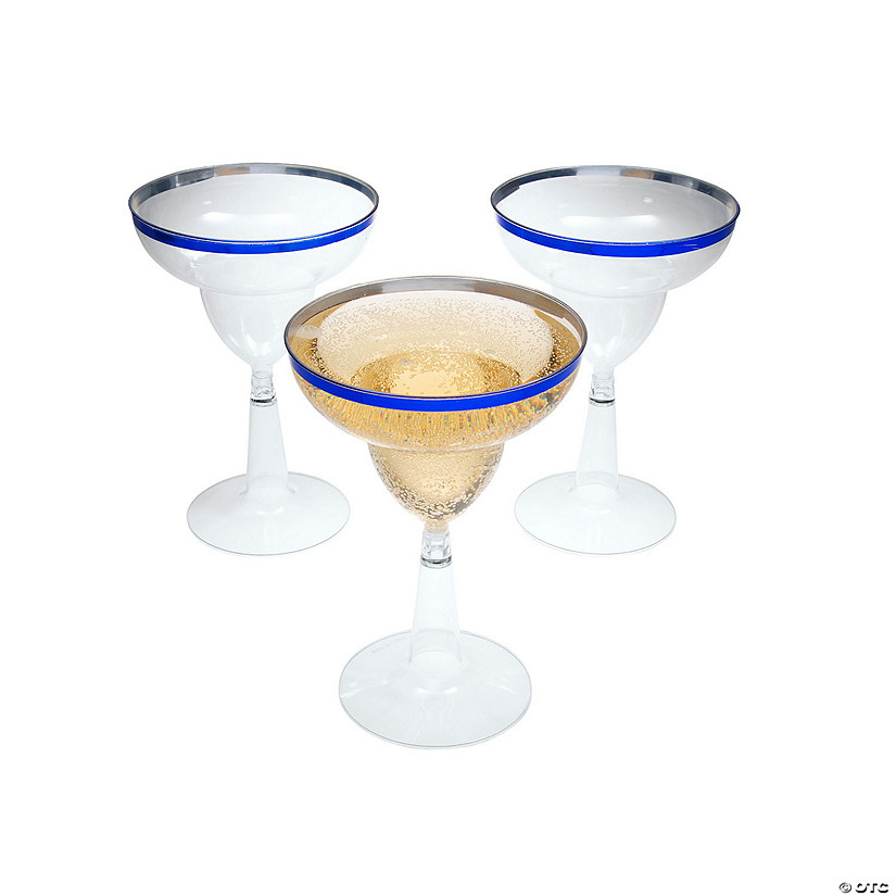 8 oz. Blue-Rimmed Disposable Plastic Margarita Glasses - 12 Ct. Image