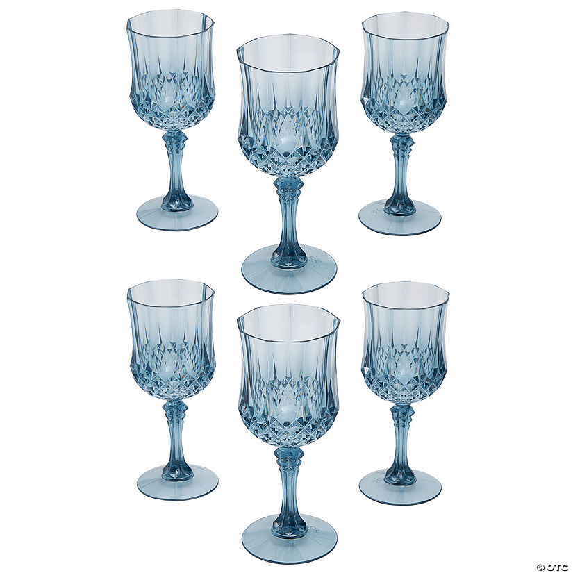 8 oz. Bulk 48 Ct. Dusty Blue Patterned Plastic Wine Glasses Image