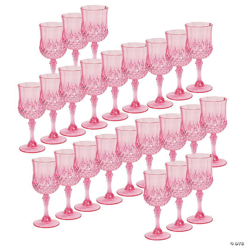 8 oz. Bulk  48 Ct. Pink Patterned Plastic Wine Glasses Image