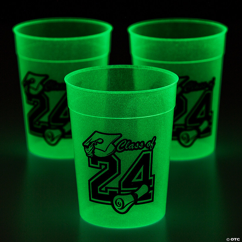 8 oz. Class of 2024 Glow-in-the-Dark Disposable Plastic Cups - 12 Ct. Image