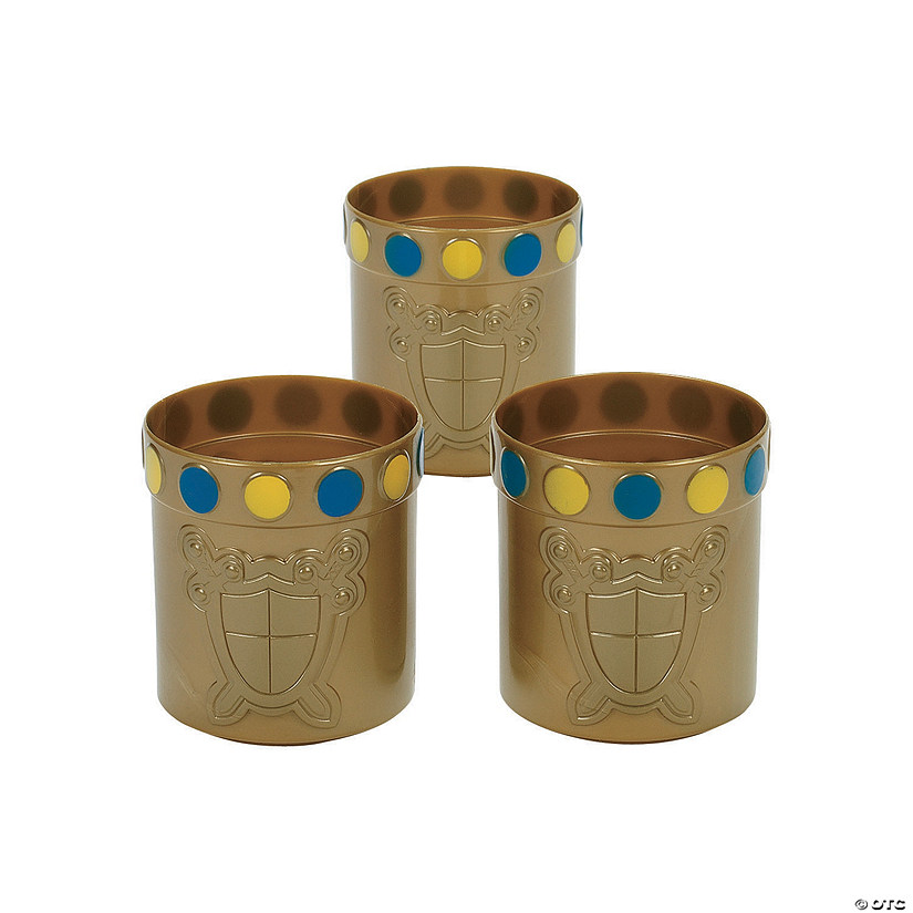 8 oz. Knight's Party Coat of Arms Gold Reusable BPA-Free Plastic Cups - 12 Ct. Image