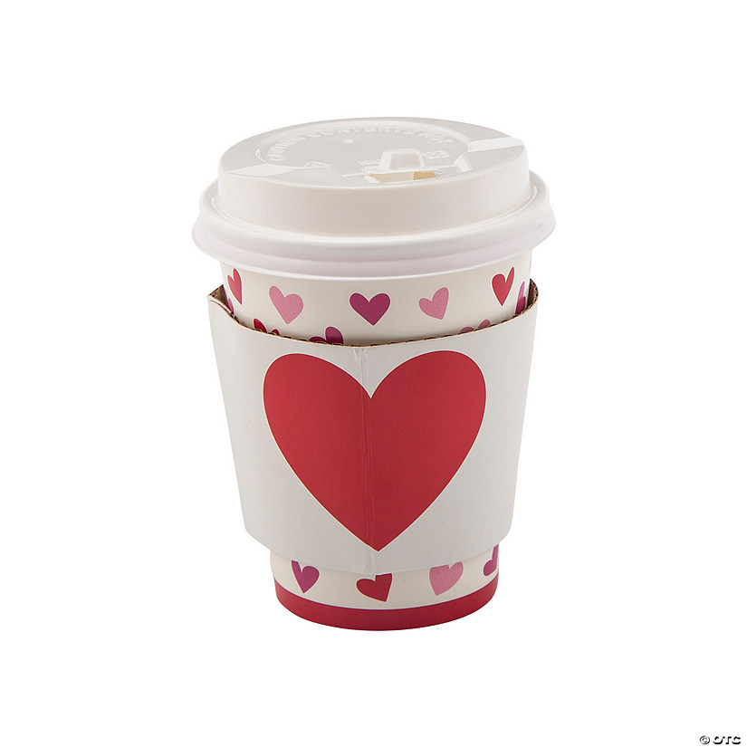 8 oz. Valentine Small Disposable Paper Coffee Cups with Lids & Sleeves - 12 Ct. Image