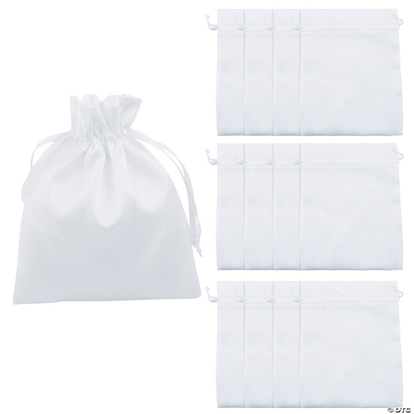 8" x 10" Bulk 48 Pc. Medium White Satin Drawstring Bags Image