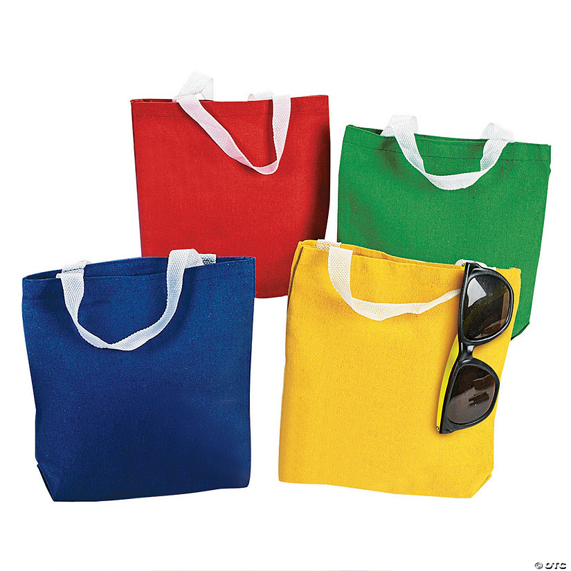 8" x 8 1/2" Mini Primary Color Canvas Tote Bags - 12 Pc. Image