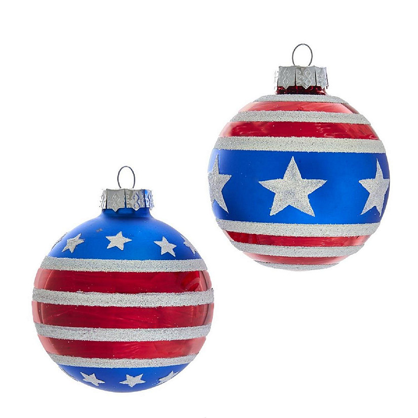 80 mm Red&#44; White & Blue Stars & Stripes Glass Ball Ornaments - 6 Piece Image