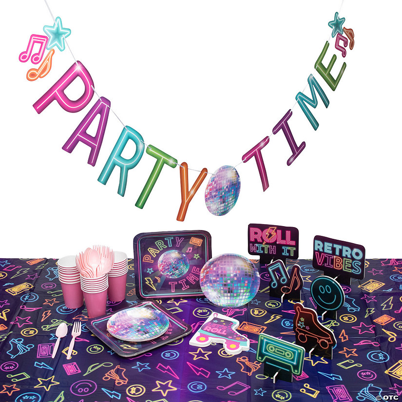 80 Pc. Retro Vibes Party Tableware Kit for 8 Guests Image