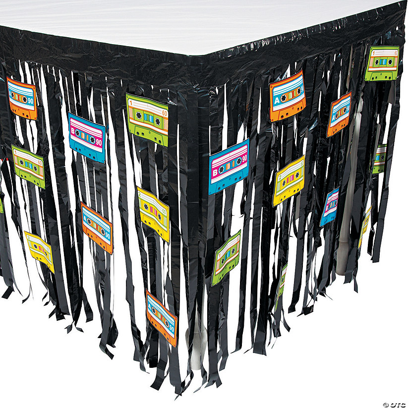 80s Party Fringe Plastic Table Skirt with Cutouts Image