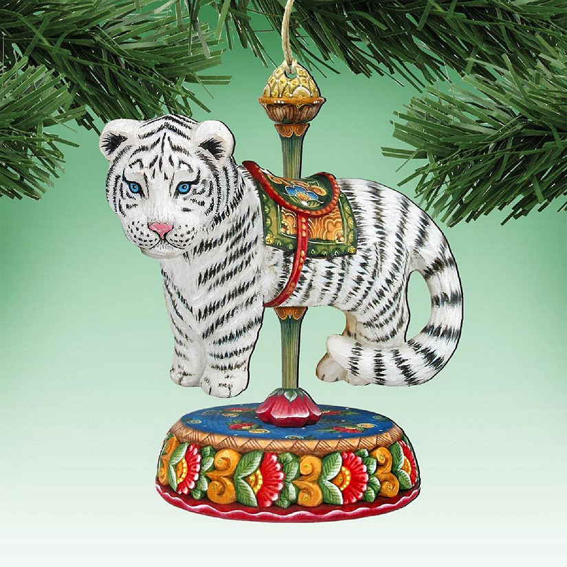 8114046 Carousel Tiger Wooden Christmas Ornament Set of 2 Image