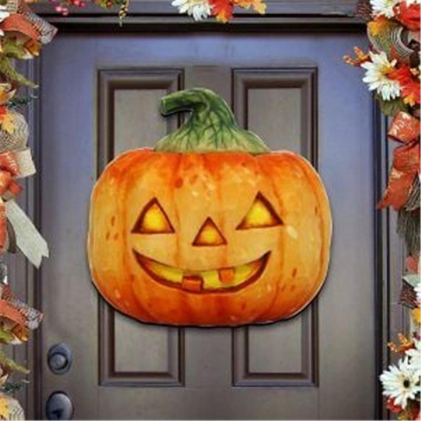8158414 Halloween Pumpkin Wooden Ornament Set of 2 Image