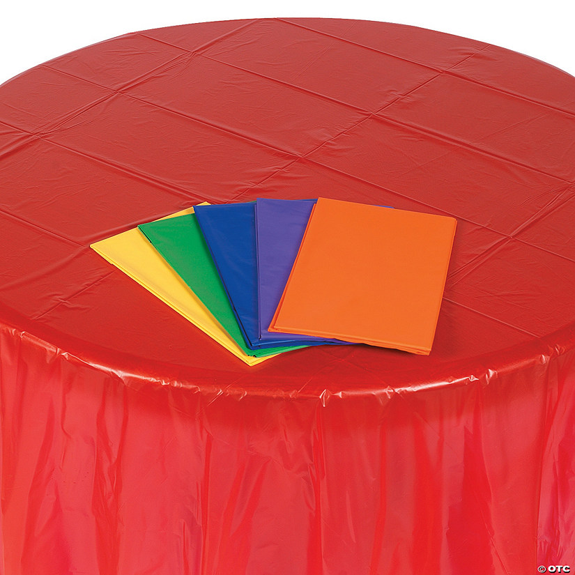 82" Colorful Round Plastic Tablecloth Assortment - 12 Pc. Image