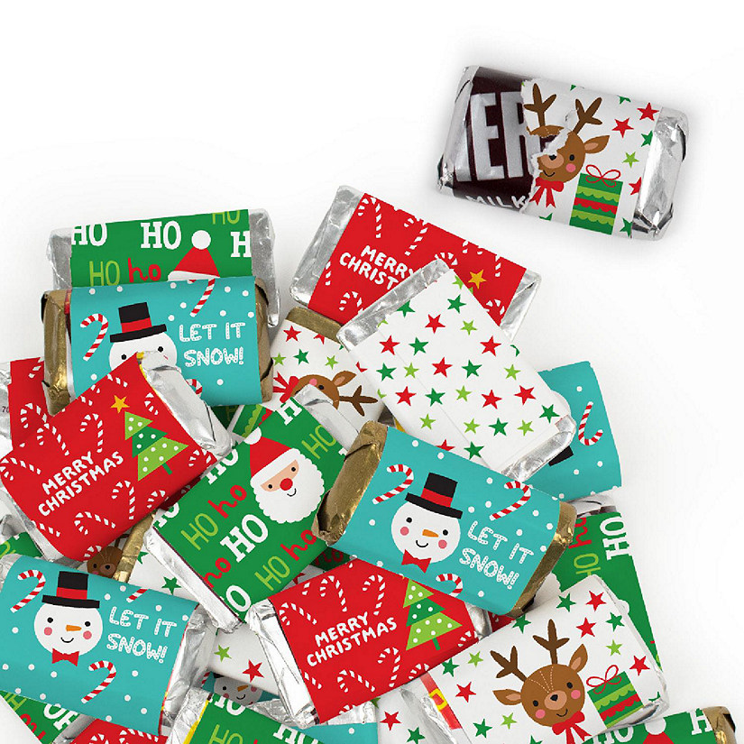 82 Pcs Christmas Candy Party Favors Hershey's Miniatures Chocolate - Santa, Reindeer & Snowman Image
