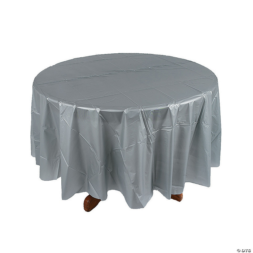 82" Silver Round Plastic Tablecloth Image