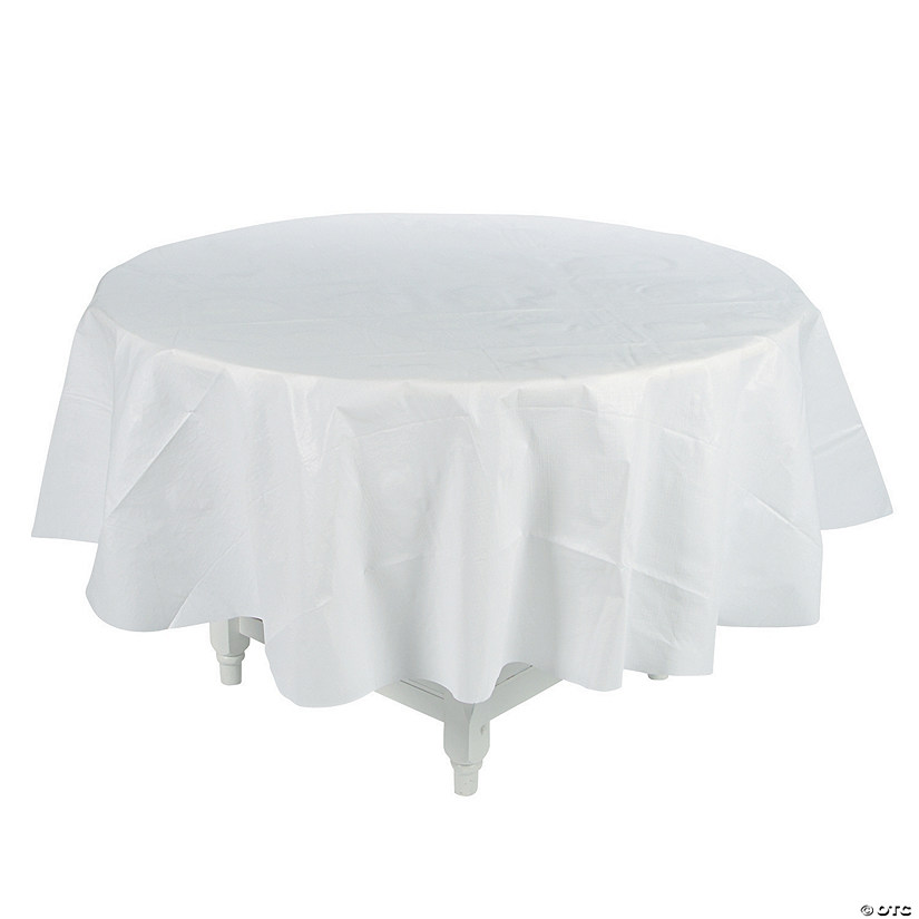 82" White Round Tablecloth with Flannel Back Image