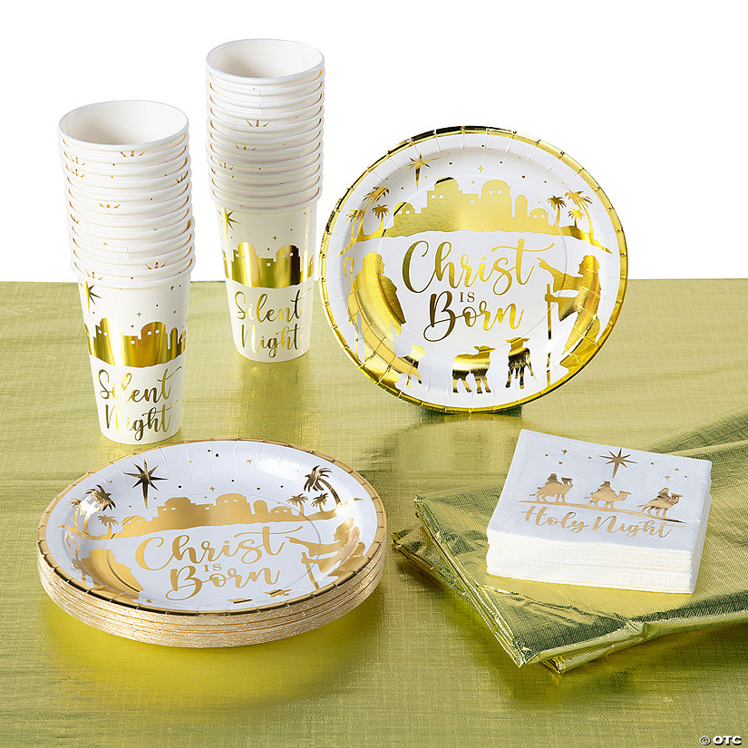 83 Pc. Gold Nativity Tableware Kit for 24 Guests Image
