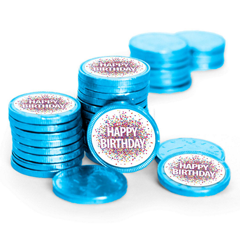 84 Pcs Birthday Candy Party Favors Chocolate Coins By Just Candy - Blue Image