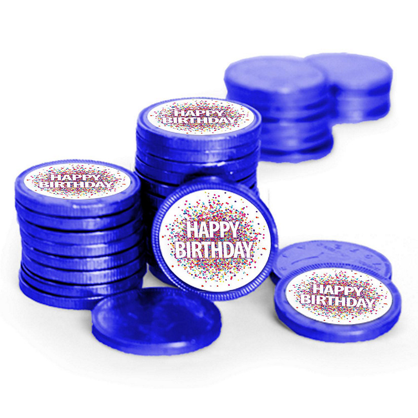 84 Pcs Birthday Candy Party Favors Chocolate Coins By Just Candy - Dark Blue Image
