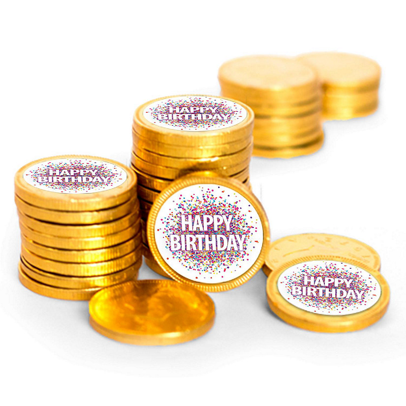 84 Pcs Birthday Candy Party Favors Chocolate Coins By Just Candy - Gold Image