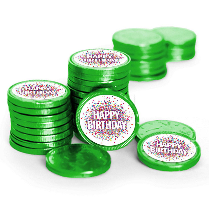 84 Pcs Birthday Candy Party Favors Chocolate Coins By Just Candy - Green Image