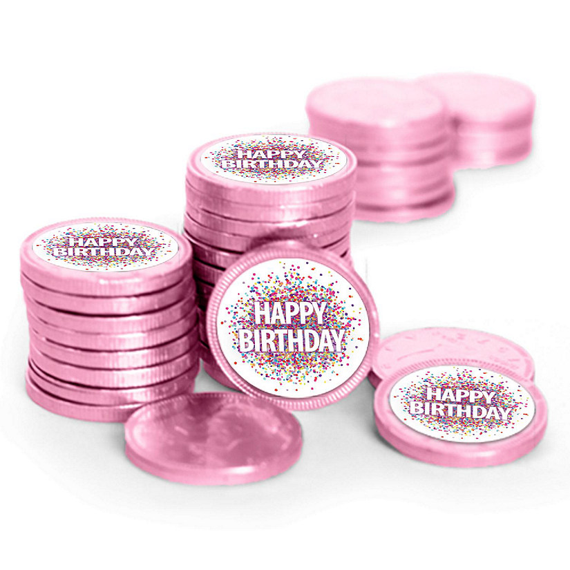 84 Pcs Birthday Candy Party Favors Chocolate Coins By Just Candy - Pink Image