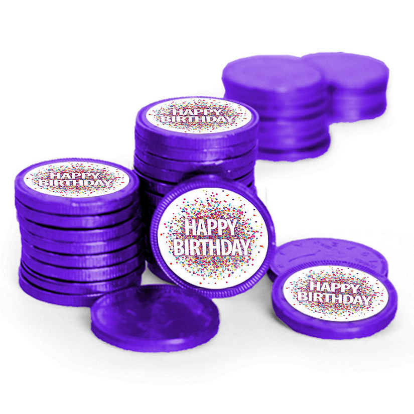 84 Pcs Birthday Candy Party Favors Chocolate Coins By Just Candy - Purple Image