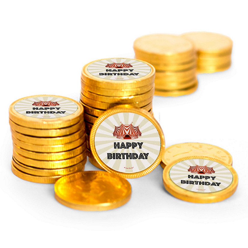 84 Pcs Circus Kid's Birthday Candy Party Favors Chocolate Coins with Gold Foil Image