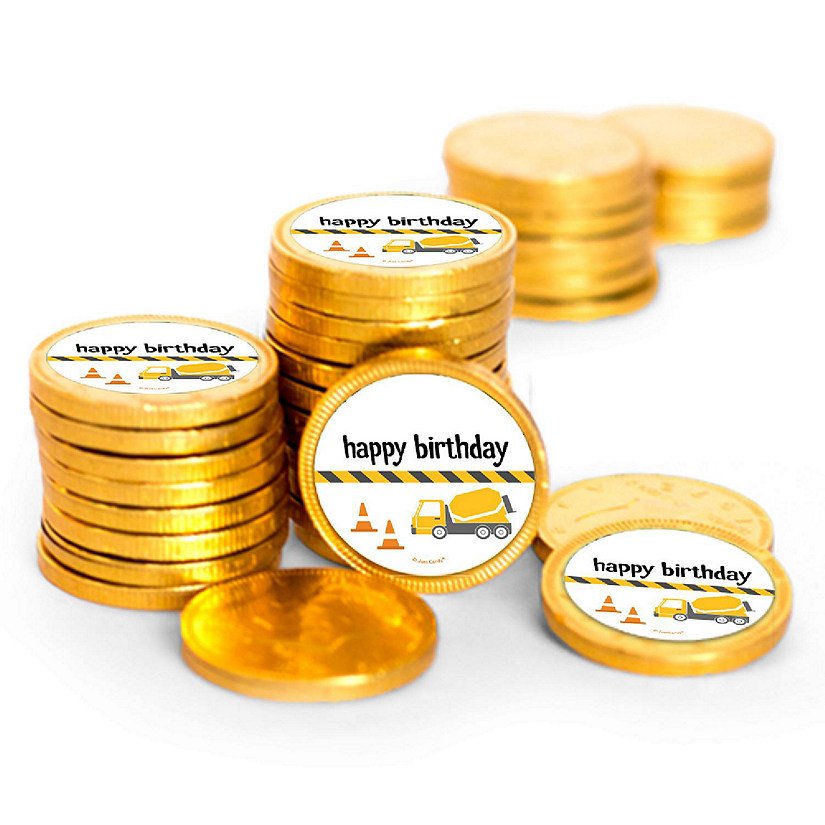 84 Pcs Construction Kid's Birthday Candy Party Favors Chocolate Coins with Gold Foil Image