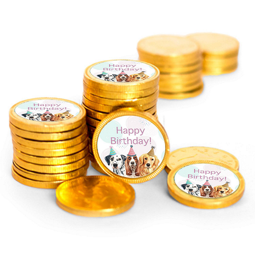 84 Pcs Dogs Kid's Birthday Candy Party Favors Chocolate Coins with Gold Foil Image