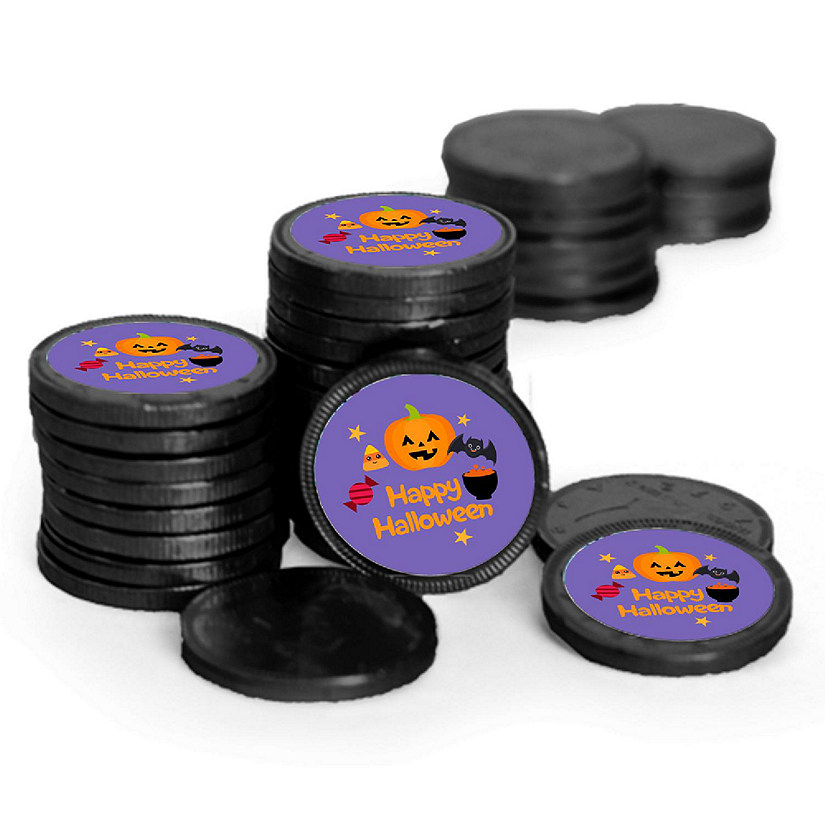 84 Pcs Halloween Candy Party Favors Chocolate Coins - Black Foil - Pumpkin & Bats Image