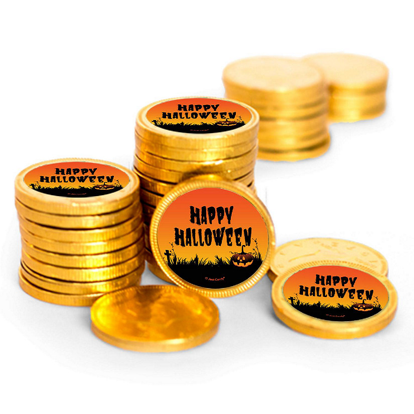 84 Pcs Halloween Candy Party Favors Chocolate Coins - Gold Foil - Happy Halloween Image