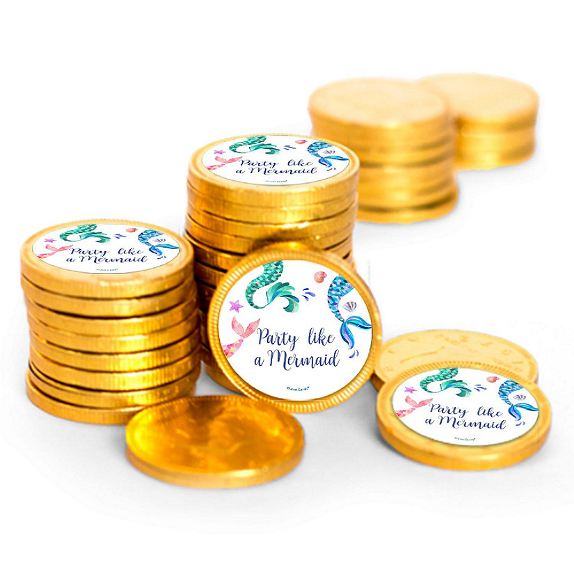 84 Pcs Mermaid Tails Kid's Birthday Candy Party Favors Chocolate Coins with Gold Foil Image