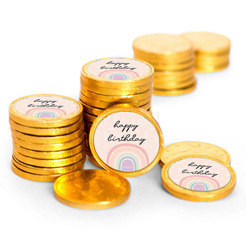 84 Pcs Rainbow Kid's Birthday Candy Party Favors Chocolate Coins with Gold Foil Image