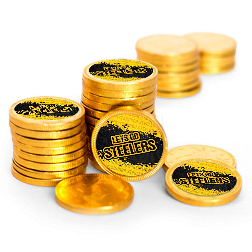 84 Pcs Steelers Themed Football Party Candy Favors Chocolate Coins Image