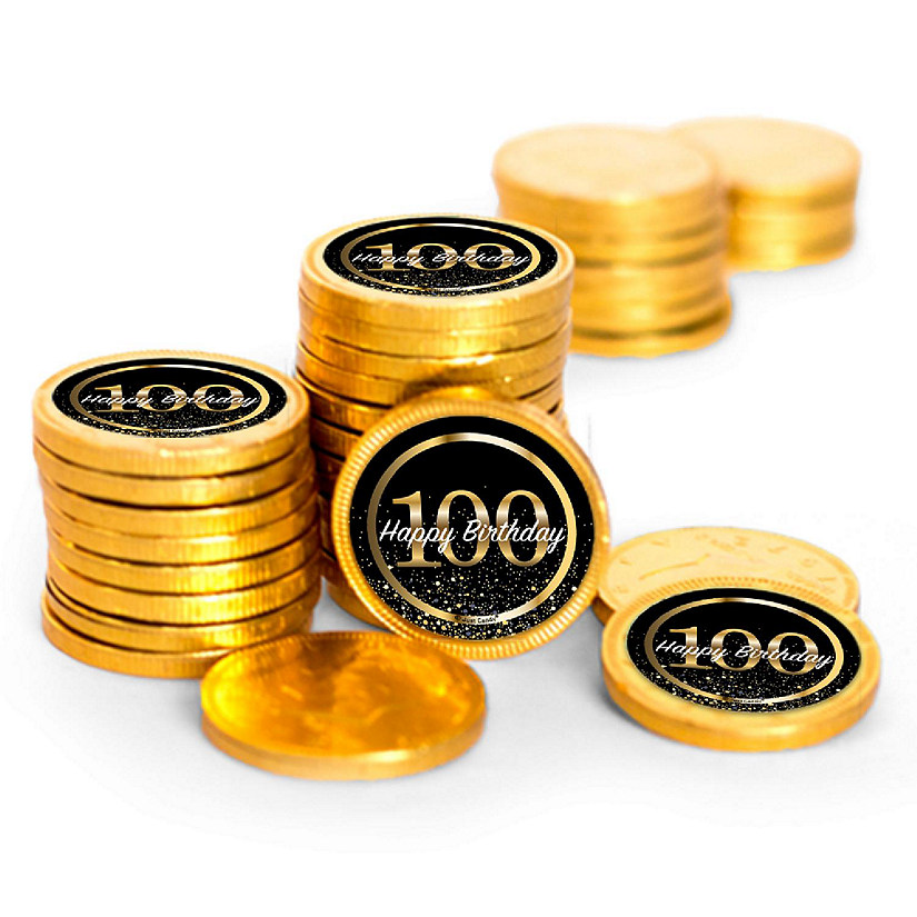 84ct 100th Birthday Candy Party Favors Chocolate Coins (84 Count) - Gold Foil - By Just Candy Image